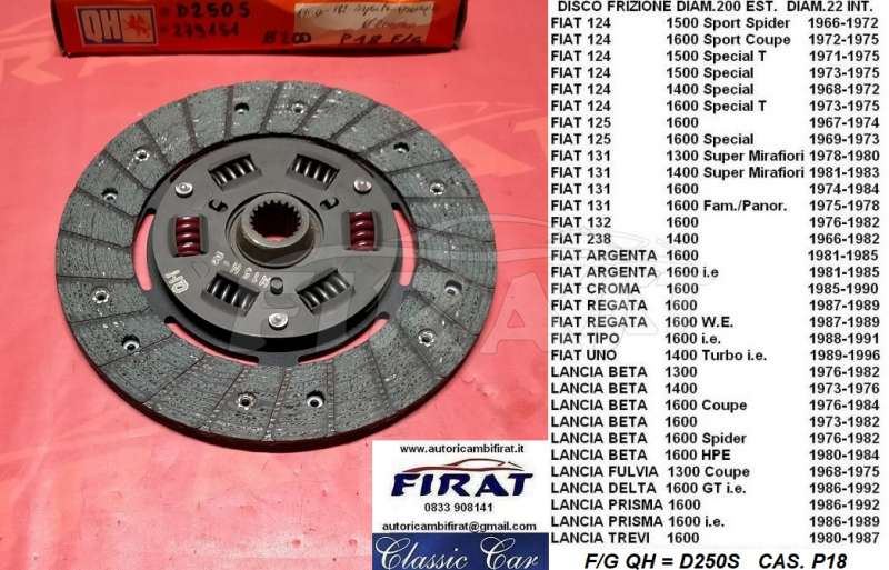 DISCO FRIZIONE FIAT 124 125 131 238 REGATA UNO (QH=D250S)